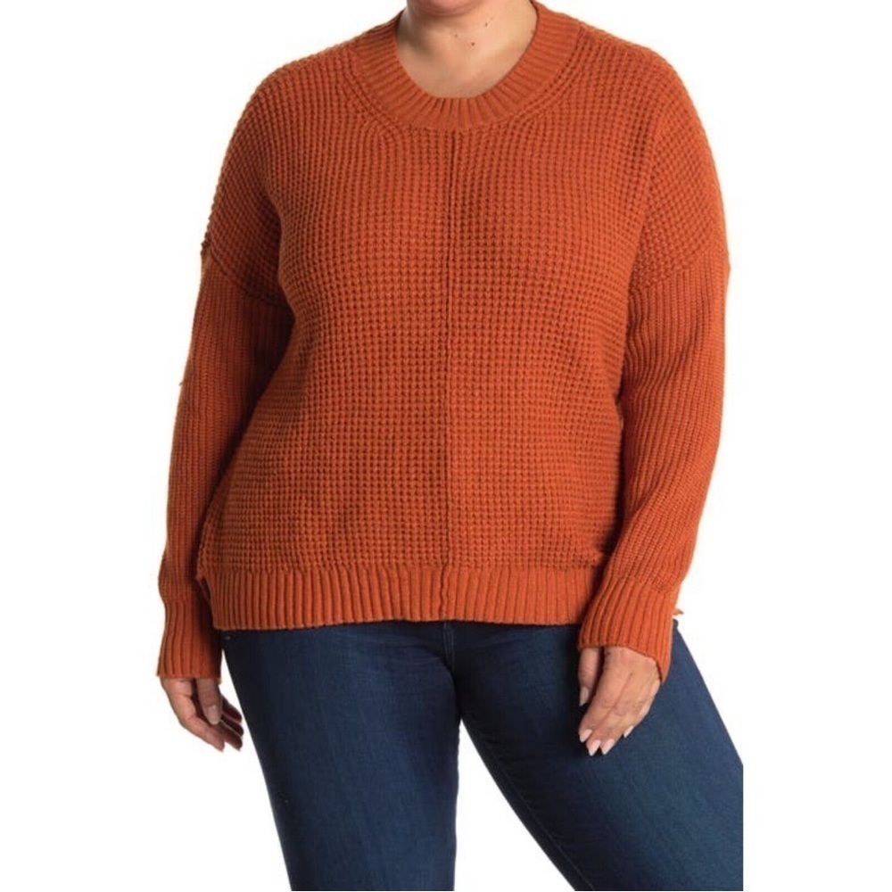 NWOT Sweet Romeo Seam Front Waffle Pullover Sweater Rust orange large cozy knit